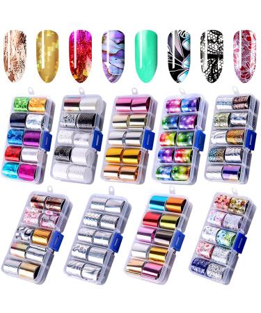 Duufin 90 Colors Nail Foil Transfer Sticker Nail Art Transfer Foil Sheet Starry Sky Nail Foil Adhesive for Nail DIY Decoration Metal