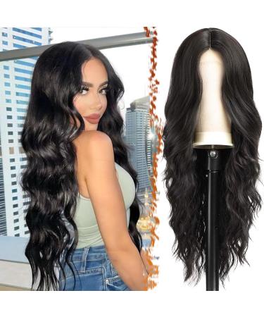 BARSDAR long wavy black wig 66cm wavy natural black middle -part wig synthetic hair replacement wigs for women daily party halloween wig (natural black) - Buy Online on GoSupps.com