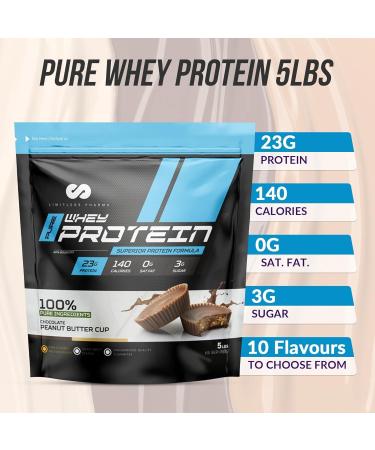 Limitless Pharma Pure Whey Protein | High Protein Whey Concentrate Protein Powder | 23g Protein 6g BCAAs Gluten Free Low Sugar Low Carb Low Lactose | 65 Servings 5LB (Chocolate Peanut Butter) Chocolate Peanut Butter 5LB - Buy Online on GoSupps.com