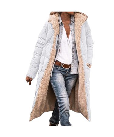 Hanxiulin fleece jacket plush jacket cuddly jacket sweatshirt ladies down jacket fleece buffer coat with hooded breathable autumn coat winter coat plush jacket white xxl