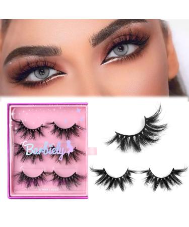 Barbiely 3 Pairs 20MM Mink Lashes, 100% Real Siberian Mink Fur Lashes, Dramatic Cat-Eyes Look, Long & Thick, Totally Cruelty-Free, Reusable & Handmade, Non-Irritating Fake Eyelashes(QUEEN) Queen/20MM