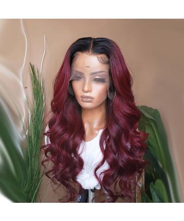Seelaak Burgundy 13X4 HD Transparent Lace Front Body Wave Wig 100% Human Hair - Ombre Red T-99j, 200% Density, Natural Hairline for Black Women - 20 inch - Buy Online on GoSupps.com