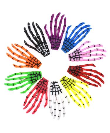 10 Pcs Mixed Color Skeleton Hands Bone Hair Clips Halloween Gothic Horror Hair Clip for Women Girls Accessory
