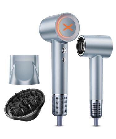 Hair Dryer Reteven High Speed Ionic Hair Dryer with Diffuser 150000 RPM Brushless Motor Blow Dryer for Curly Straightener Hair Thermo-Control Hairdryer for Women Home Blue