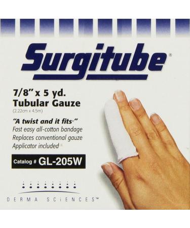 Derma Sciences GL205W Surgitube Tubular Gauze  Large Fingers  Toes  Size 2  White  7/8 Width  5 yd. Length