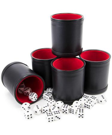 Brybelly Dice Set with Dice Shaker Cup - Perfect for Casino Dice Game - Dice Games for Family Leather Dice Cup - Poker Dice Shaker - 5 Red Lined Dice Cups and 25 Dice Sets 5 Red Cups & 25 White Dice