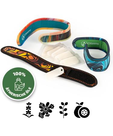 Olleno Mosquito Protection Bracelet - Insect Shield for Outdoor Camping Hiking & Sports | Adjustable Neoprene with Velcro | 3 Bracelets + 6 Refill Pellets - Buy Online on GoSupps.com