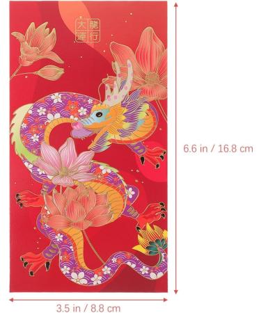 2024 Lunar Chinese New Year Red Envelopes 6pcs Spring Festival Hong Bao Red Pocket Cartoon Gold Raised Foil Dragon Lai See Lucky Money Envelopes - Buy Online on GoSupps.com