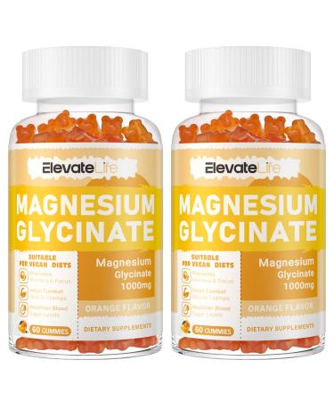 Magnesium Glycinate Gummies 1000mg - Sugar Free Magnesium Potassium Supplement with Vitamin D B6 CoQ10 for Calm Mood & Sleep Support - 120 Orange Gummies Orange 60 Count (Pack of 2)