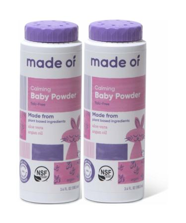 MADE OF Organic Baby Powder - Organic Corn Starch Baby Powder for Sensitive Skin - NSF Organic Certified - Made in USA - 3.4oz Fragrance Free 3.40 Ounce (Pack of 2)