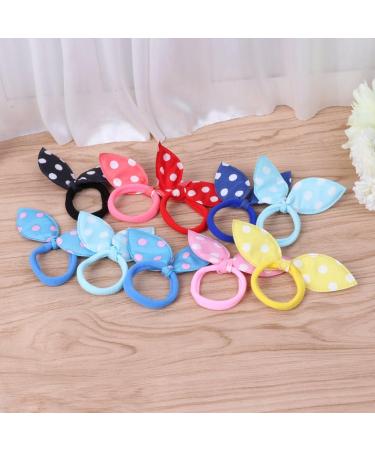 Haptian Kids Girls Bunny Ears Polka Dot Hair Ties - 10pcs Bow Rubber Bands for Ponytails - Random Colors - Buy Online on GoSupps.com