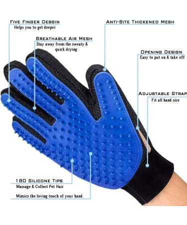 BANSHAN Pet Hair Removal Gloves - 259 Needles Furniture Soft Massage Brush for Cats and Dogs - Long and Short Hair - Blue Right Hand - Buy Online on GoSupps.com