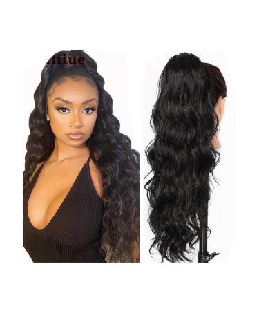 Ponytail Extension Body Wave Ponytail Hairpieces Brazilian Human Hair Clip in Wave Curly Ponytail Extensions Natural Black Drawstring Ponytail Extension for Women Ponytail Hairpiece for Women (Size 14inches