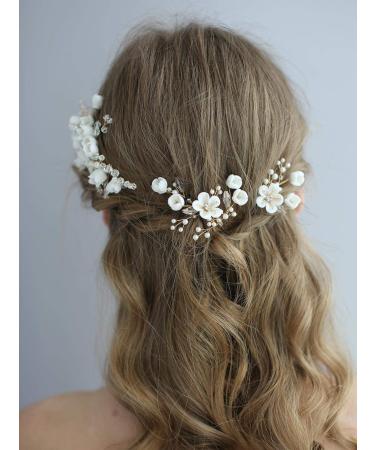 AW BRIDAL Wedding Hair Pins Flower Bridal Hair Pieces Bridal Hair Comb Clip Wedding Hair Accessories for Brides Bridesmaids 2Pcs (Gold)