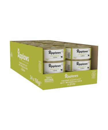 Applaws 100% natural wet cat food tuna fillet with algae 24 x 156g doses tuna with algae in broth 156 g (24 Pack)