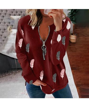 Angxiwan Women's Feather Printed Zip Up Sweatshirt - Wine, XX-Large - Buy Online on GoSupps.com