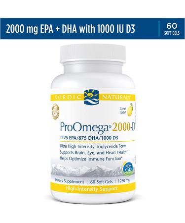 Nordic Naturals ProOmega 2000-D Lemon - 625mg Omega-3 Fish Oil Soft Gels, 60 Count - Buy Online on GoSupps.com