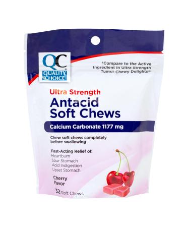 Quality Choice Antacid Ultra Strength Soft Chews Cherry Flavor 32 Count 1177mg Calcium Carbonate per Chew. Fast-Acting Relief for Heartburn Sour Stomach Acid Indigestion.