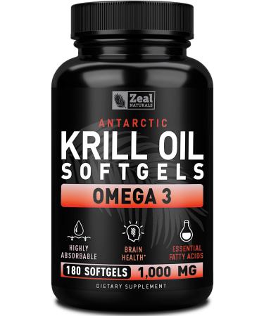 Antarctic Krill Oil 1000mg (180 Softgels) 3 Month Supply Omega 3 Krill Oil Supplement with EPA, DHA & Astaxanthin - Omega 3 Fish Oil for Joint, Brain, and, Heart Support