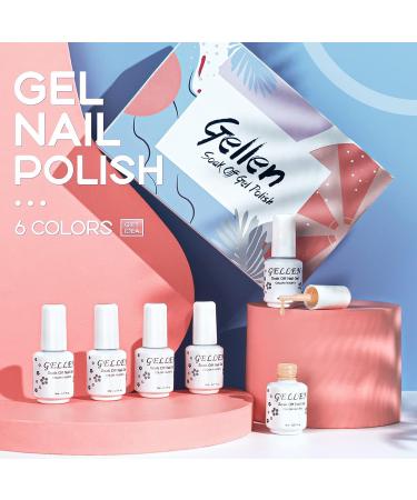 Gellen Gel Nail Polish Kit - Blue Peach Light Pink White Soak Off Art Design Set - Salon Quality UV LED Cured Manicure - Buy Online on GoSupps.com