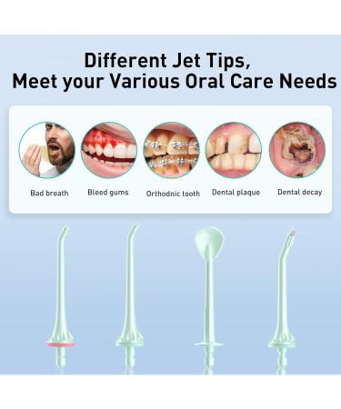 COSLUS Water Dental Flosser Portable Oral Irrigator - 4 Modes, Rechargeable, Waterproof - 4 Jet Tips - Green - Buy Online on GoSupps.com