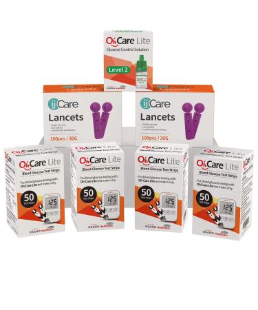 Oh Care Lite Blood Sugar Testing Monitor   Glucose Test Strips  Lancets  and Control Solution for for Blood Testing   Accurate and Affordable Diabetic Supplies (200strips)