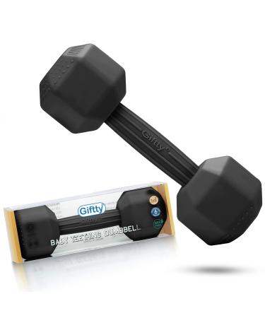Baby Dumbbell Toy - Silicone Infant Rattle Teething Toy Teether Toddler Sensory Toy Durable Safe Exercises Workout Weight - Great Gift for Girls and Boys (1pcs - Black)
