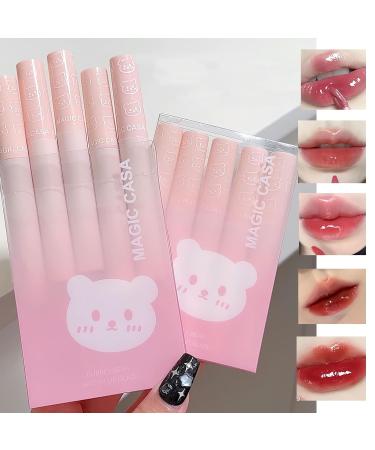 5pcs Mirror Water Lip Gloss Set - Cute Bear Jelly Lipstick Moisturizing Long Lasting Korean Style Liquid Lipstick Multicolor Hydrating Lip Stain Gift Set - Buy Online on GoSupps.com