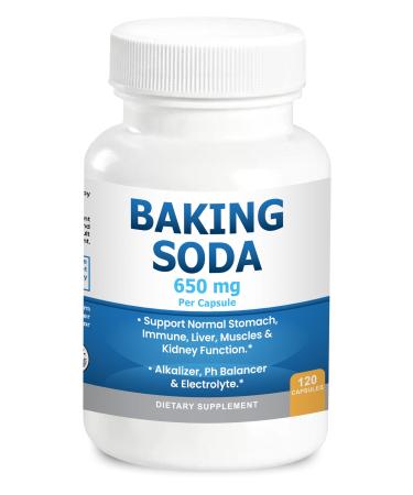 Baking Soda Capsules 650mg Pure Baking Soda Aluminum Free Organic Use. Natural Baking Soda 120 Caps