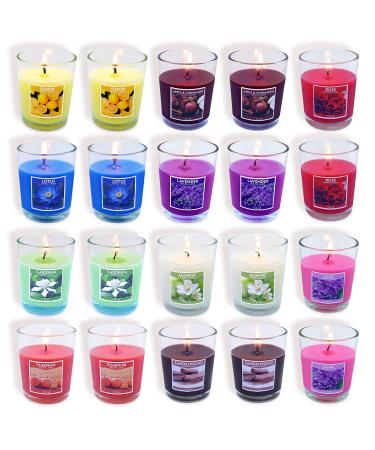 Set of 20 Scented Candles with 10 Fragrances, Small Glass Soy Wax Votive Candles for Party Dinner Yoga and Thanksgiving Christmas Gift Multi Colored 1.8oz, 20 Packs