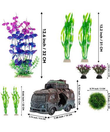 Begondis Underwater Car Aquarium Ornament Set with 8 Plastic Plants | Polyresin Marine Decor for Fish Tanks - Buy Online on GoSupps.com
