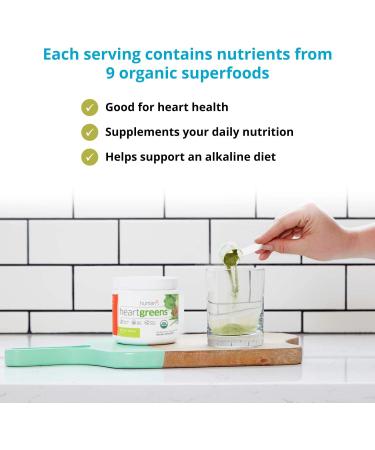 HumanN HeartGreens Superfood Organic Powder with Wheatgrass, Kale, Spinach & Spirulina | USDA Organic Non-GMO | Green Apple Flavor - 5.3-Ounce - Buy Online on GoSupps.com