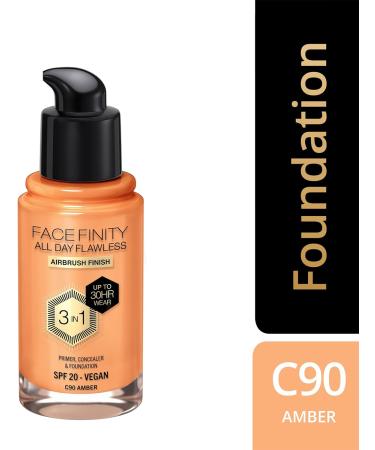 Max Factor Facefinity 3-in-1 All Day Flawless Liquid Foundation SPF 20 - 90 Amber 30ml (Pack of 1) - Buy Online on GoSupps.com