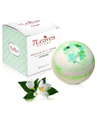 7Leaves Nature Premium Bath Bombs  Jasmine  All-Natural  Large 6oz. Fizzies  Skin Moisturizer  Relaxing Bubble & Spa Bath  Handmade  Gift Idea Birthday Mother Days Valentines Anniversary Christmas.