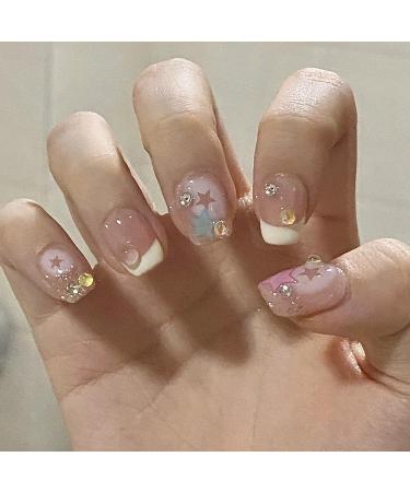 French Cute False Nails Extra Short Kids Stick on Nails with Mermaid Bubble Beads 24pcs Square Press On Nails with Glue Sweet Colour Design Funny Fake Nails for Women Girls (Sweet Heart) - Buy Online on GoSupps.com