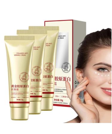 FLLUOUZH 3 Pieces Golden Collagen AntiWrinkle Cream 50g Korean Collagen Facial Moisturizer Long Lasting Deep Moisturizing Firming Cream AntiAging & Skin Tightening Cream