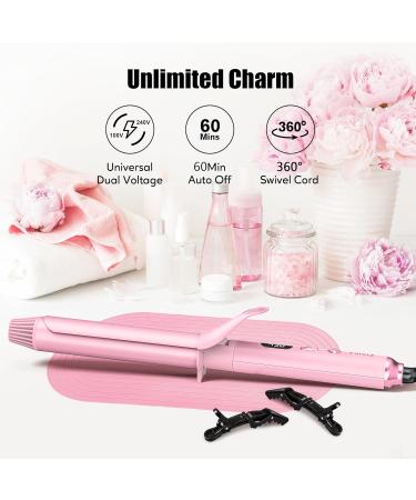 Long Barrel Curling Iron 1.25 Inch Ceramic with Argan Oil & Keratin 11 Temp Settings Clips & Pad Perfect for Thin Hair - Pink - Buy Online on GoSupps.com