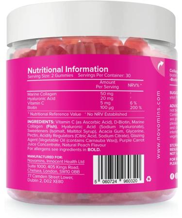 Novomins Sugar-Free Marine Collagen Gummies with Biotin, Vitamin C & Hyaluronic Acid - Type 1 Hydrolyzed Collagen - Buy Online on GoSupps.com