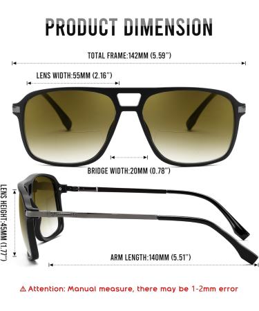 FEISEDY Aviator Bifocal Reading Sunglasses for Men & Women - Vintage Square Tinted Blue Light Blocking Black Frame-Gradient Tea Model B0181 - Buy Online on GoSupps.com