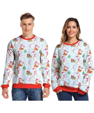 Bigfanshu Womans Fall Clothes 3D Print Christmas Long Sleeves O-Neck Pullover Sweatshirt Blouse Tops Light Blue - Buy Online on GoSupps.com