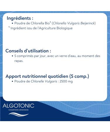 Algotonic - Organic Chlorella 100% PURE - 500 tablets - Food supplement - Chlorella vulgaris powder - Maintaining good intestinal health - Detox - Intestine - Buy Online on GoSupps.com