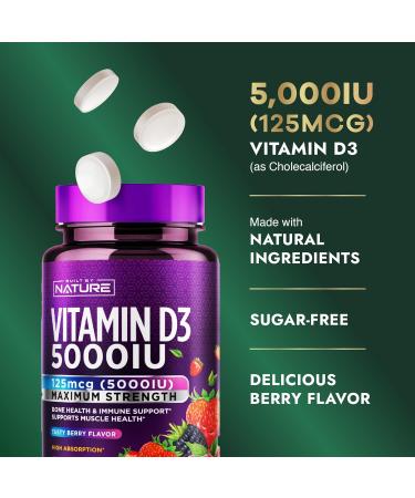 Built by Nature Chewable Vitamin D3 5000 IU - Vitamin D Supplement Chews Sugar Free & Natural Berry Flavor - 120 Tablets 120 Count (Pack of 1) - Buy Online on GoSupps.com