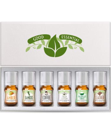 Fragrance Oils Set of 6 Scented Oils from Good Essential - Amber Oil  Coffee Oil  Leather Oil  Fresh Cotton Oil  Fresh Cut Grass Oil  Bamboo Oil: Aromatherapy  Perfume  Soaps  Candles  Slime  Lotions! Amazing Scents 6 Se...