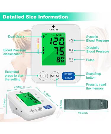 Buy Blood Pressure Monitor - Upper Arm BP Machine for Home Use with Large 3.4" Display Backlight and Pulse Rate Detection - Cuff Size 22-42cm - 99 Sets Memory (White - Buy Online on GoSupps.com