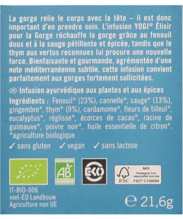 Yogi Organic Throat Elixir 100% Organic Fennel Infusion Sage and Thyme 12 Thermo-Sealed Sachets and No Staples 21.5 g 31 - Buy Online on GoSupps.com