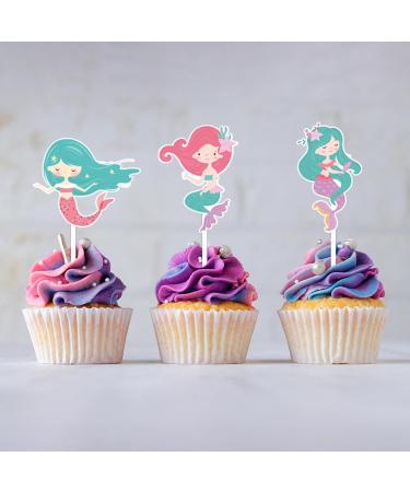 36 Pieces Mermaid Cupcake Toppers Mermaid Birthday Party Cupcake Picks Cake Decorations for Under The Sea Baby Shower Birthday Party Decorations Supplies - Buy Online on GoSupps.com
