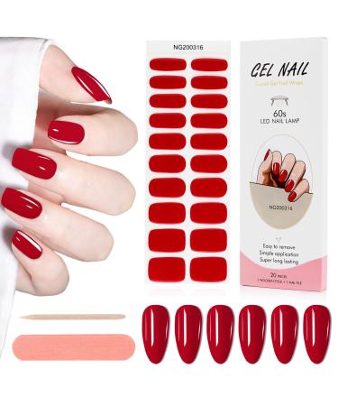 Kalolary 20Pcs gel nail polish sticker nail ticker Full wraps nail sticker UV/LED lamp required Cured gel nail strips with nail file and stick for women girls (jujube red)