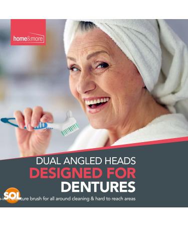 4pk Denture Toothbrush with Soft Bristles and Easy Grip Handle | Dual Angled Brush Heads for Denture Cleaning | Retainer Brush for Retainers | Includes SOL Sticker - Buy Online on GoSupps.com