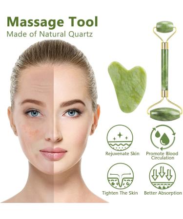 Jade Roller Set & Gua Sha Stone Massage - Natural Anti-Aging Face Tools & Mask Brushes for Radiant Skin - Buy Online on GoSupps.com