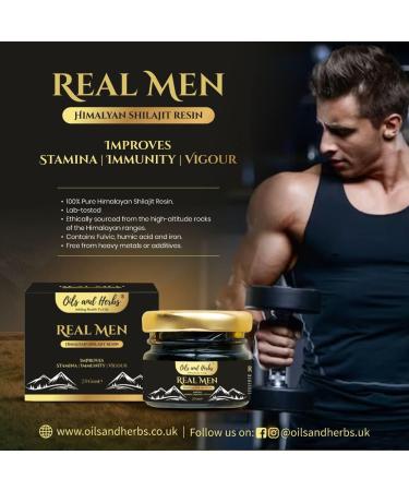 Real Men Himalayan Shilajit Resin - 100% Pure Lab Tested - Oils and Herbs UK | Destroyer of Weakness - 40g - Buy Online on GoSupps.com